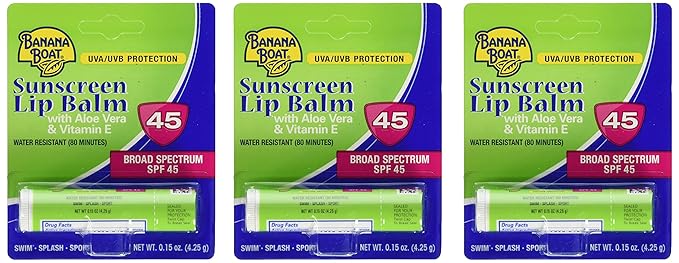 Banana Boat Aloe Vera Sunscreen Lip Balm with Vitamin E SPF 45 3-Pack