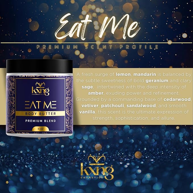KXNG Cosmetics Organic Shea Body Butter Cream – 8oz | Whipped Body Butter for Men & Women with Shea, Cocoa, Mango & Coconut Oil | Deep Hydration for Dry Skin, Hands & Feet – Eat Me XL