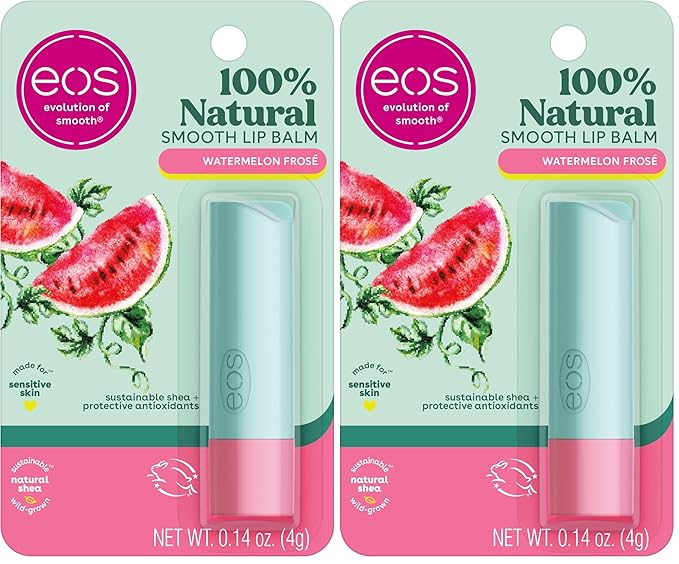 eos 100% Natural Lip Balm- Watermelon Frosé, Dermatologist Recommended for Sensitive Skin, All-Day Moisture Lip Care, 0.14 oz (Pack of 2)
