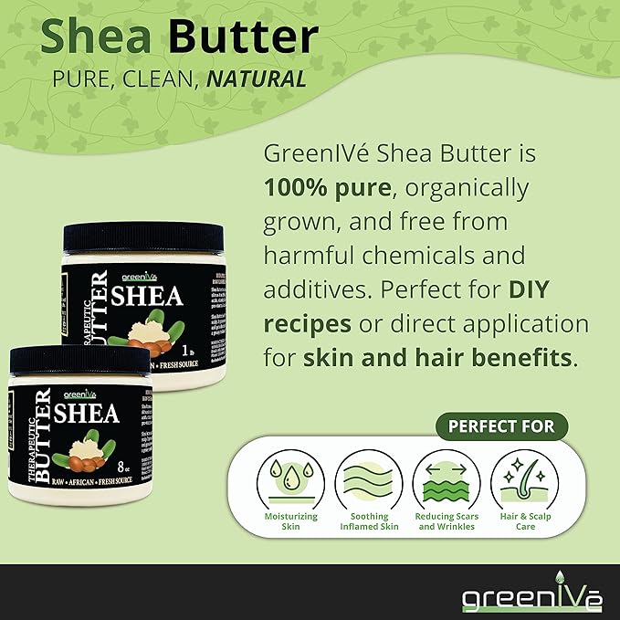 GreenIVe Shea Butter Raw 100% Pure Unrefined Ivory Shea Butter Grade A West African Karite Nut Butter for DIY Butters Lotions Creams Soaps Balms Lip Care Hair Body Moisturizer Massage Butter Jar 16oz