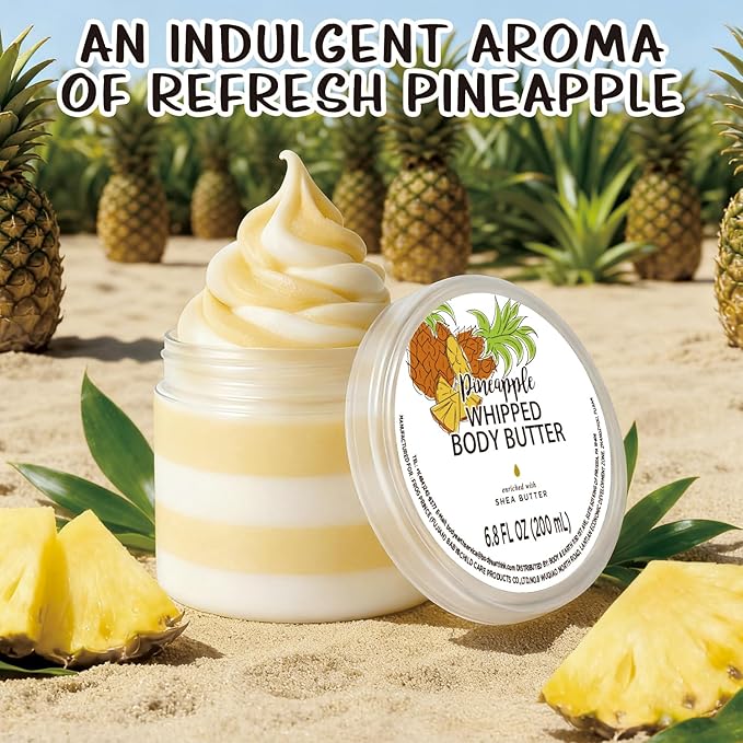 Pineapple Whipped Body Butter, Shea Body Butter for Women Dry Skin, Natural Pineapple Lotion for Body Moisturizer-Deep Moisturizing and Softening-6.8 floz(200ml)