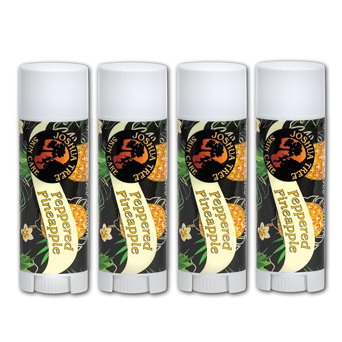 Joshua Tree Organic Lip Balm: 25 Flavor Varieties Made with Beeswax (4-pack, Peppered Pineapple)