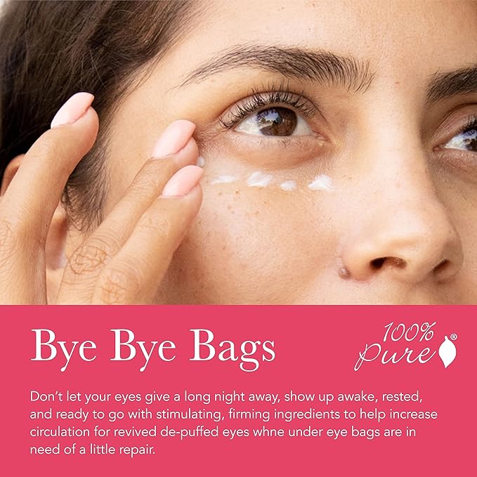 100% PURE Coffee Bean Caffeine Eye Cream Refresh & Hydrate Under Eye Treatment Reduce Puffiness, Dark Circles, Wrinkles with Green Tea, Rose Hip, Vitamin E - Youthful Vibrant Eyes - Vegan - 0.3 oz