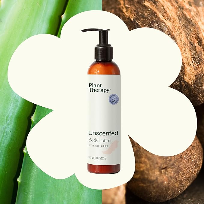Plant Therapy Unscented Body Lotion with Aloe and Shea, Hydrate and Nourish Skin with Botanical Ingredients, 8 oz
