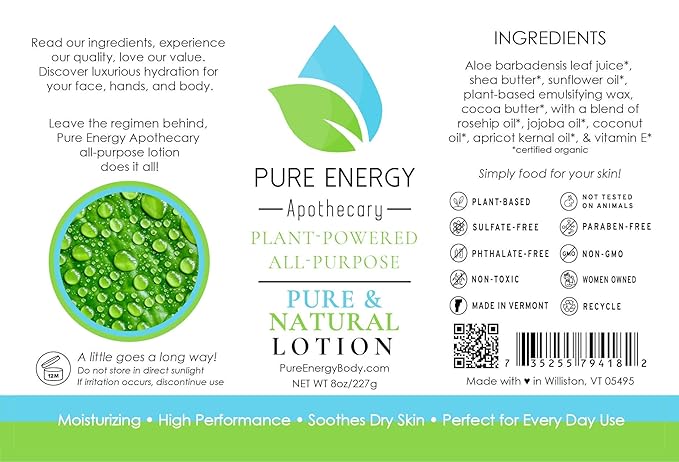 Pure Energy Apothecary Body Lotion - Pure & Natural 8 oz (Unscented)