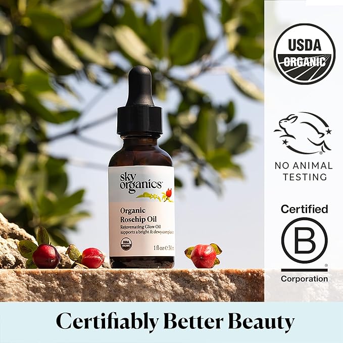 Sky Organics Travel Size Revitalizing Glow Face Oil, Rosehip Oil for Face – Nourishes Without Clogging Pores, Rosehip Seed Oil Organic for Bright Skin, 100% Pure Rose Hip Oil, Cold-Pressed