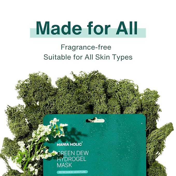 Green Dew Hydrogel Mask | Vegan Face Mask with Neem Leaf and CICA for All Skin Types, Improves Elasticity, Radiance, Hydrating, Korean Skincare, (1 sheet, 1.06 oz)