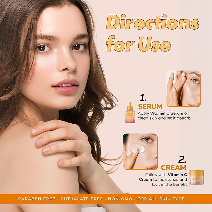 Vitamin C Serum & Cream Duo Set – Dermatologist Tested, Anti Aging Korean Skin Care – Hydrates, Smooths Fine Lines, Supports Collagen Production - Vegan, Clean Beauty