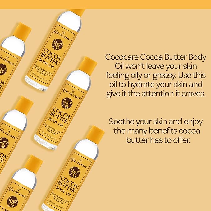Cococare Cocoa Butter Body Oil 8.5 Fl Oz - Lightweight and Fast Absorbing - 2 Pack