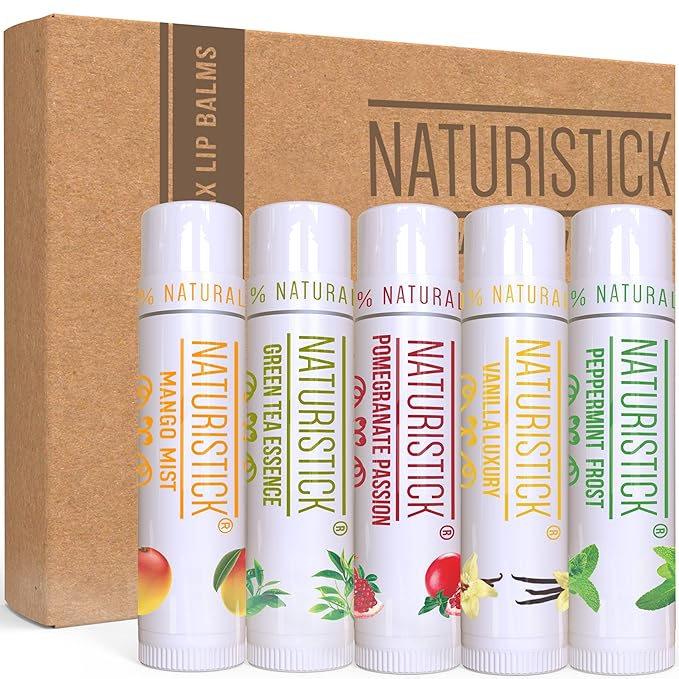 Naturistick Natural Beeswax Lip Balm 5-Pack | Assorted Flavors | Moisturizing Lip Care | 0.15 oz Tubes