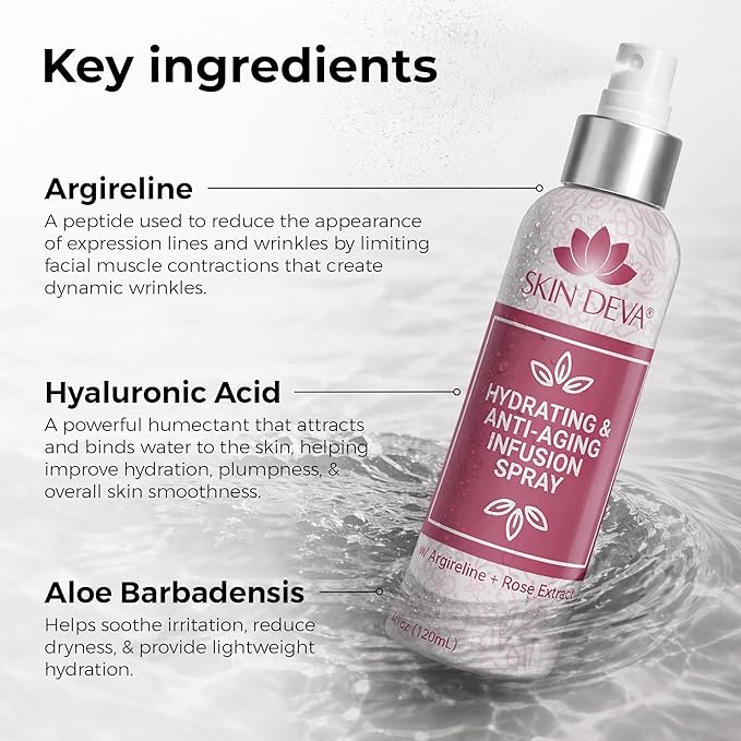 SKIN DEVA Hyaluronic Acid & Argireline Facial Spray – Hydrating Face Mist with Lavender Extract – Helps Improve the Appearance of Fine Lines – Lightweight Moisture Boost for All Skin Types (Rose)