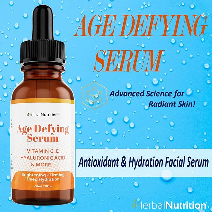 Age Defying Serum – Vitamin C & Hyaluronic Acid Facial Serum – Hydrating & Antioxidant Skincare with Aloe, Jojoba Oil & Botanical Extracts – 2 oz