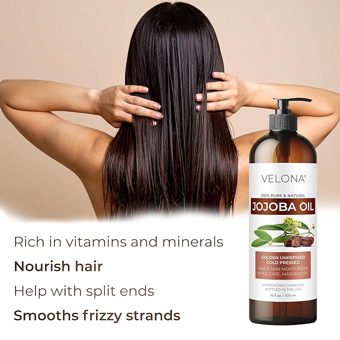 velona Jojoba Oil - 32 fl oz (With Pump) | 100% Pure and Natural | Golden, Unrefined, Cold Pressed, Hexane Free | Moisturizing Face, Hair, Body, Skin Care