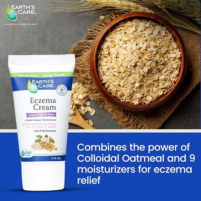 Earth’s Care Eczema Cream For Adults & Kids - Colloidal Oatmeal Eczema Treatment Cream with 9 Moisturizers - 2.4 OZ