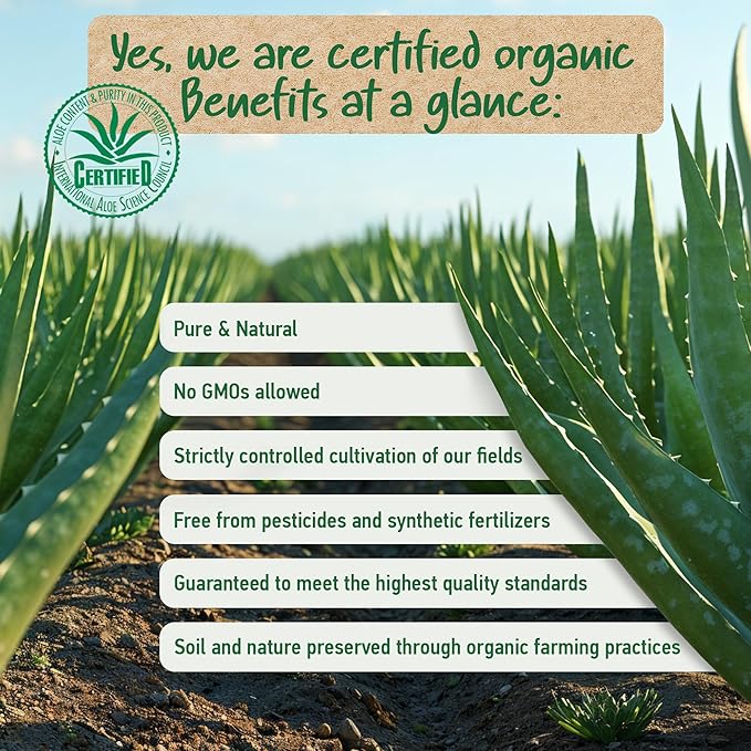 Soena Aloe Vera Gel Organic - FROM PURE ALOE LEAF JUICE - Vegan | 100% Natural & Unscented - Certified Organic - Made in Germany - Moisturizer - For Face, Skin, Hair, Sunburn relief