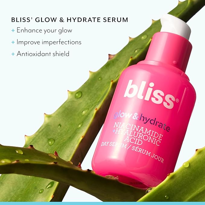 Bliss Vitamin C Face Serum + Glow & Hydrate Hyaluronic Acid Peptides + Niacinamide Antioxidant Brightening Dark Spot - Anti-Aging - Renew Night Acne Glycolic Uneven Tone