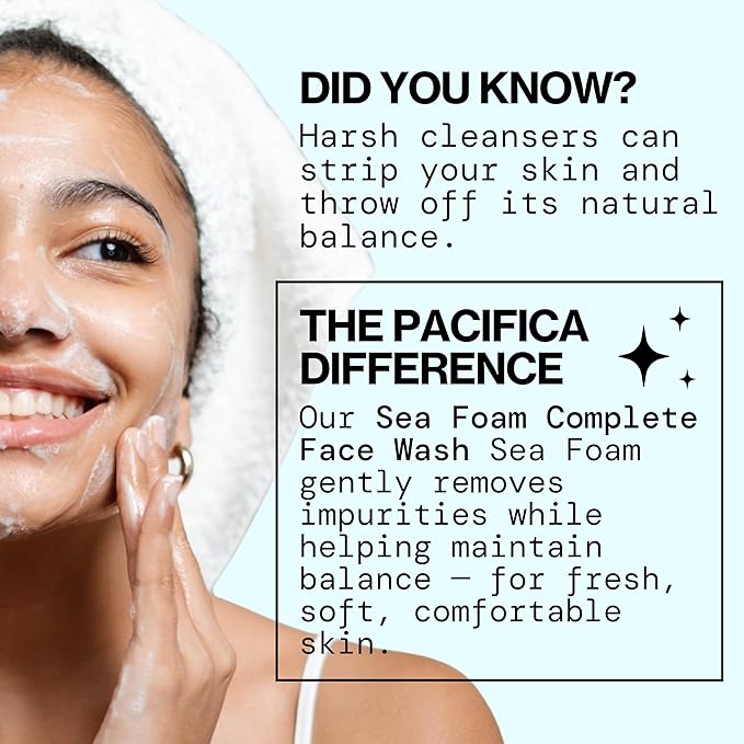 Pacifica Beauty Sea Foam Face Wash, Daily Gentle Foaming Cleanser, With Coconut Water + Sea Algae, Removes Makeup, For Combination and Oily Skin, Vegan & Cruelty Free
