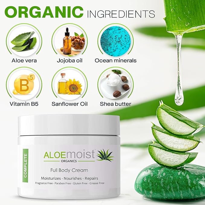 Organic Aloe Vera Face Cream & Body Moisturizing Cream, Natural Aloe Vera Lotion with Vitamin E Oil, Vitamin C, Retinol Cream, Shea Butter – Anti Aging Face Moisturizer for Women, Dry Skin (8 oz)