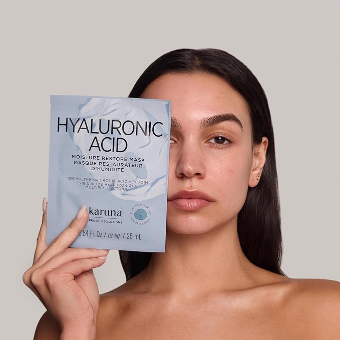 Karuna Hyaluronic Acid Moisture Restore Sheet Mask 4-Pack – 15% Multi-Hyaluronic Acid, 5% Niacinamide & Ectoin – Deep Hydration & Plumping K-Beauty Face Mask for Dry Skin – Clean, Vegan & Cruelty-Free