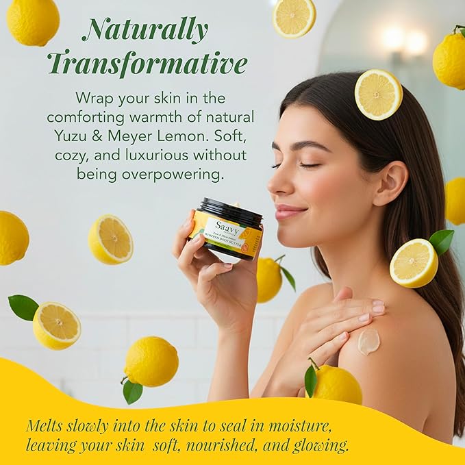Saavy Naturals Whipped Body Butter - Made with Organic Shea Butter, Essential Body Care & Dry Skin Moisturizer for Women, Velvety Rich Cream Texture, Naturally Scented - Yuzu & Meyer Lemon, 4 oz