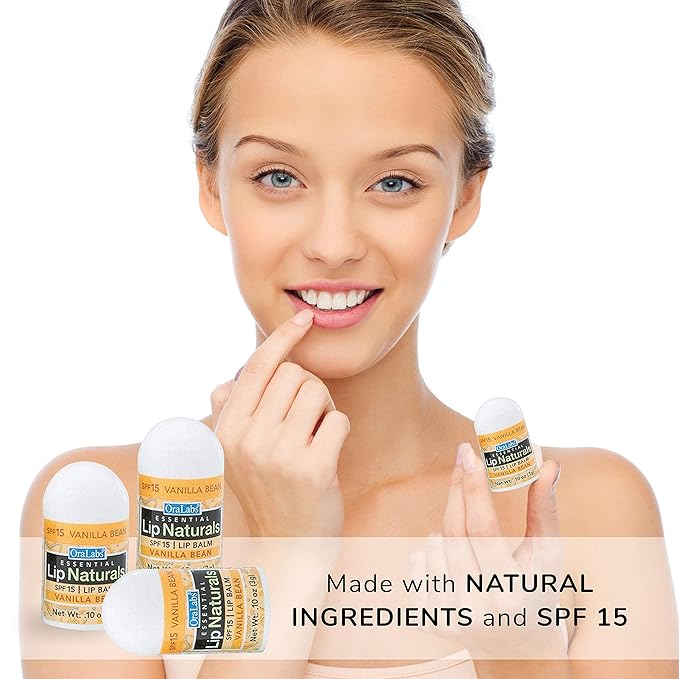 Lip Naturals® Mini Vanilla Lip Balm with Sunscreen (SPF-15) | Made in USA with Beeswax & Coconut Oil | 12-Count Pack with Vanilla Bean Flavor (0.10oz/3g Each)