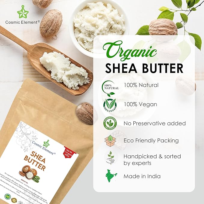 Cosmic Element 100% Pure Organic Raw African Shea Butter - Unrefined Shea Butter for Hair & Dry Skin | Ideal for DIY Whipped Body Butter | Soothes, Nourishes & Moisturizes All Skin Types - 4oz