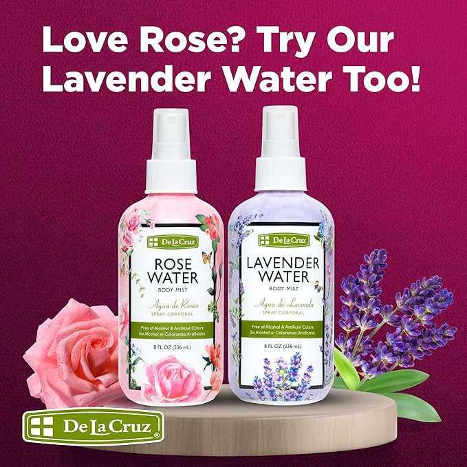 De La Cruz Rose Water Spray, No Parabens or Artificial Colors, Vegan, Made in USA 8 FL. OZ. (6 Bottles)