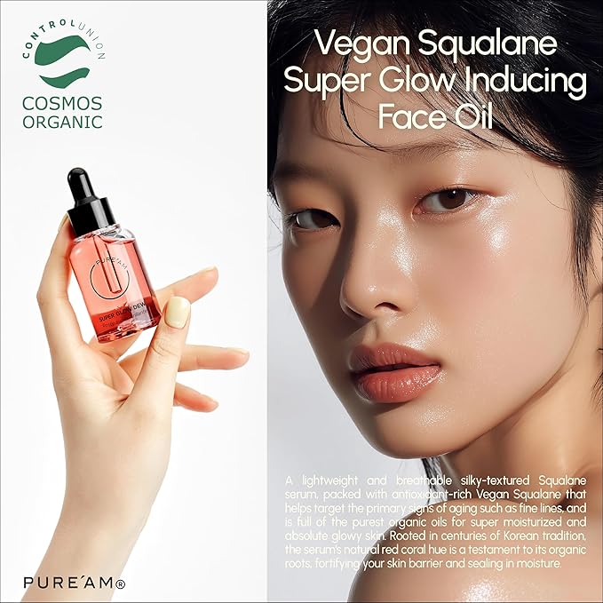 PURE’AM - Moisturizing Squalane Face Oil Serum- Plant Based Face Moisturizer Glowing Oil, Nourishing Facial Oil for Wrinkles & Fine Lines, Renewing Almond Oil for Skin Dullness, 1 fl oz