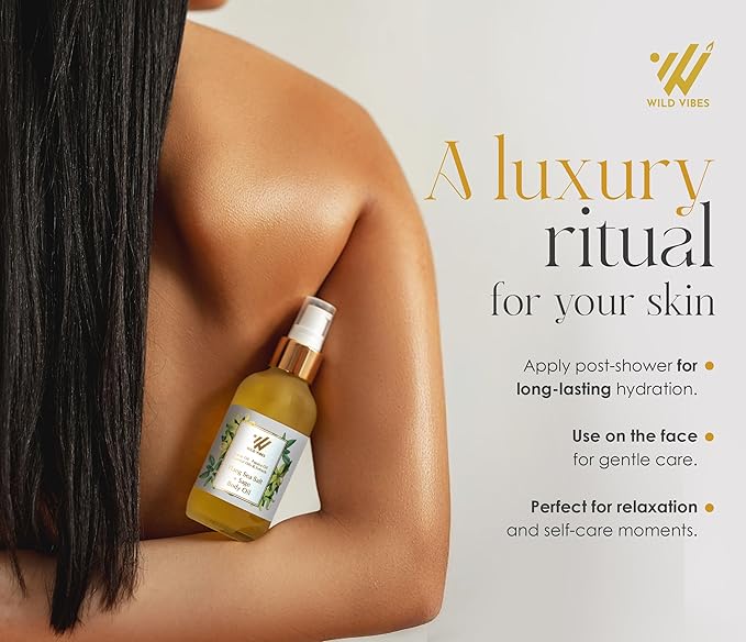 Wild Vibes Ylang Sea Salt + Sage Body & Massage Oil - Hydrating Jojoba, Papaya Seed Oil, Vitamin E, Lupine Seed Extract for Collagen production – Nourishing Oil for all skin types 4oz
