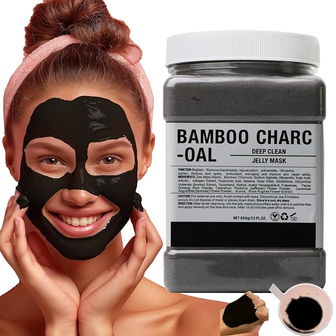 Vajacial Hydro Jelly Mask Powder for Face, Jelly Mask for Facials Professional, Jelly Facial Mask for Teens and Women. Jelly face mask. (Bamboo Charcoal)