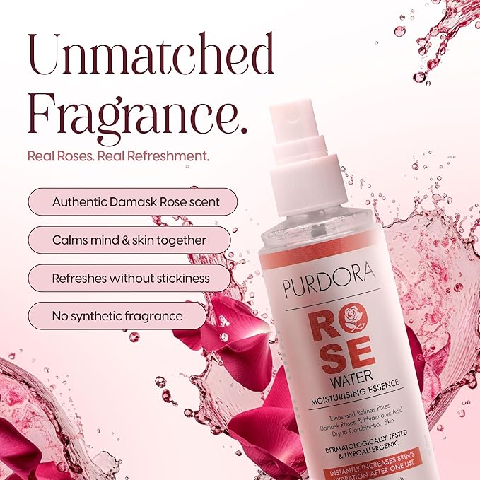 Rosewater, Refreshing Facial Mist, Toner, Glowing Skin, Hydrating Spray for Face, Organic Damask Rose Water, for All Skin Types, Alcohol Free, Cruelty Free, 4.05 Fl Oz 120 ml