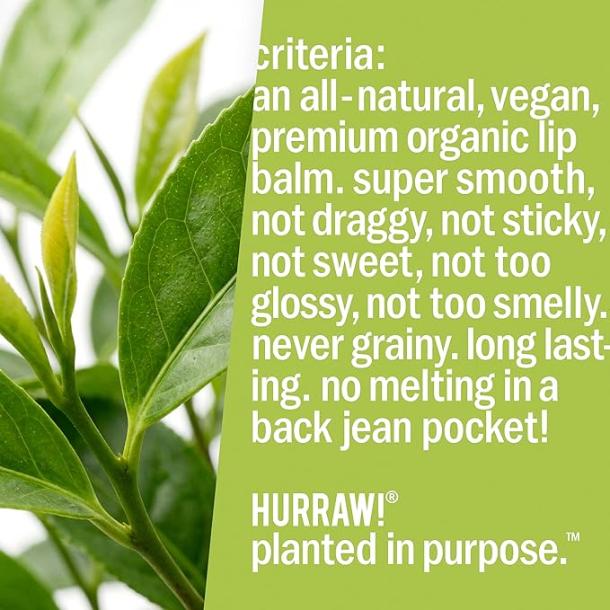 Hurraw! Green Tea Lip Balm, 2 Pack: Organic, Certified Vegan, Cruelty and Gluten Free. Non-GMO, 100% Natural Ingredients. Bee, Shea, Soy and Palm Free. Made in USA