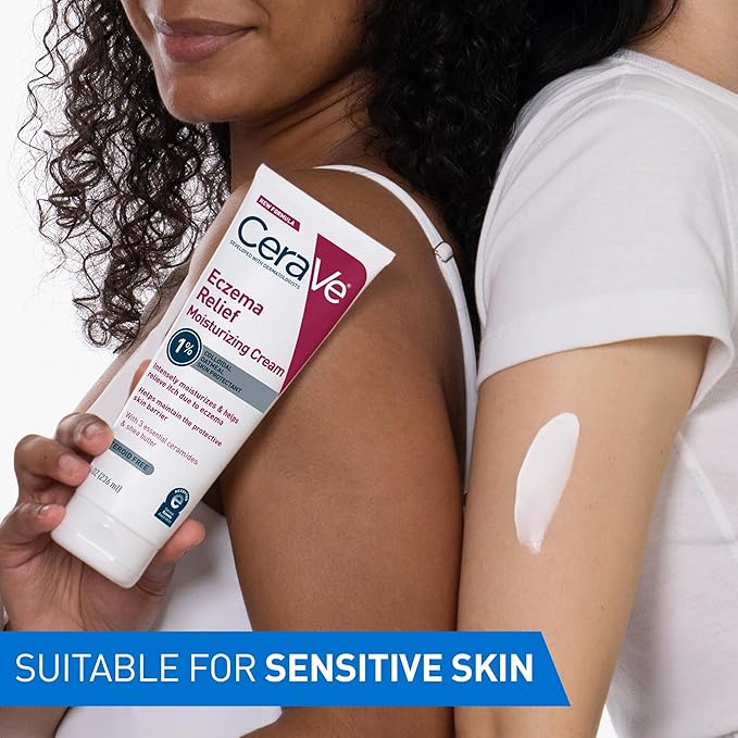 CeraVe Eczema Relief Moisturizing Cream with Colloidal Oatmeal, Shea Butter & Vitamin E For Dry Skin & Itchy Skin Relief, Steroid Free & Paraben Free, 8oz