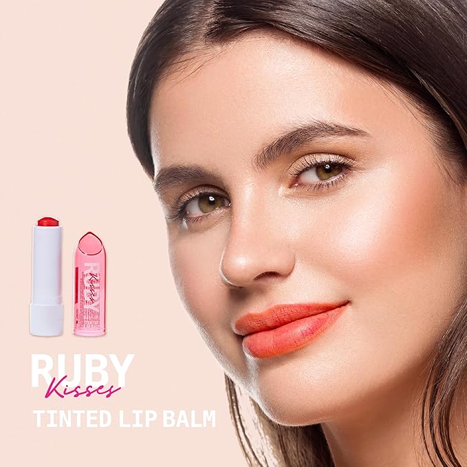 Ruby Kisses Balm Up Tinted Lip Balm, Non-Greasy Hydrating Formula, Nourishing Coconut Core & Vitamin E Infused, Care with Natural Shine, Lightweight Sheer Color (Orange Red)