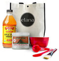 Aztec Secret Clay Premium Mask Set by Etana Beauty – All-In-One Kit Includes 16 oz Indian Healing Clay, 16oz Bragg's Apple Cider Vinegar, Natural Bamboo Bowl, Stir, Scoop, Brush & Tote