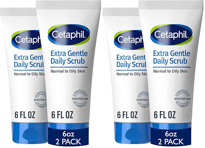 Cetaphil Exfoliating Face Wash,Extra Gentle Daily Face Scrub,Gently Exfoliates & Cleanses,For All Skin Types,Non-Irritating & Hypoallergenic,Suitable For Sensitive Skin,6 Fl Oz,(Pack of 4)