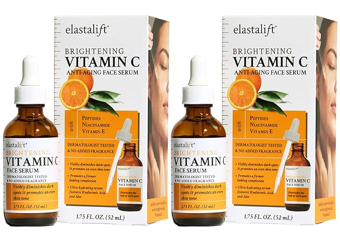 Elastalift Vitamin C Facial Serum For Age Spots, Wrinkles, & Expression Lines. Anti-Aging Face Serum W/Vitamin C & Hyaluronic Acid Brightens Skin To Promote Healthier Skin Complexion (2-Pack)