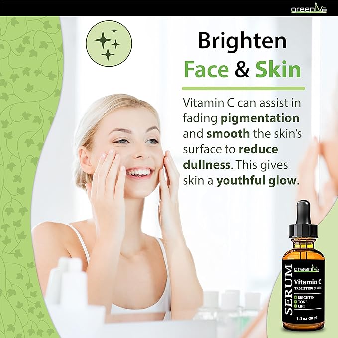 GreenIVe Vitamin C Serum for Face with Hyaluronic Acid & Vegetable Collagen - Tri-Lifting Hydrating Facial Serum - Brightening Skin Care for Glowing Complexion - Vegan & Cruelty Free - 1 fl oz