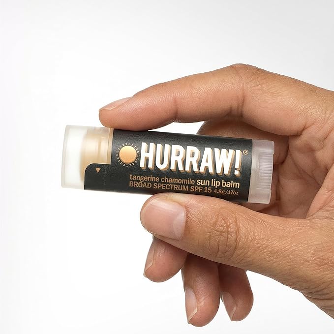 Hurraw! Sun Lip Balm (Zinc Oxide Protection, Broad Spectrum SPF 15, Tangerine, Chamomile), 5 Pack: Organic, Certified Vegan, Gluten Free. Non-GMO, All-Natural. Bee, Shea, Soy & Palm Free. Made in USA