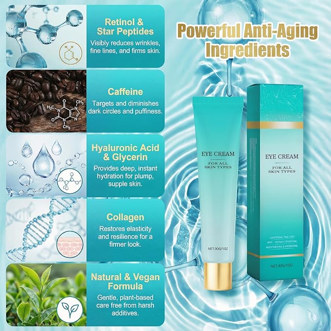 Retinol Eye Cream, Targets Dark Circles and Puffiness—Anti-Aging Formula with Hyaluronic Acid Effectively Reduces Eye Bags, Wrinkles, and Fine Lines | Unisex Moisturizing Eye Care
