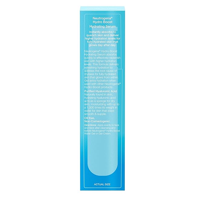 Neutrogena Hydro Boost Hydrating Hyaluronic Acid Serum, Oil-Free and Non-Comedogenic Face Serum Formula for Glowing Complexion, Oil-Free & Non-Comedogenic, 1 fl. oz (Pack of 2)