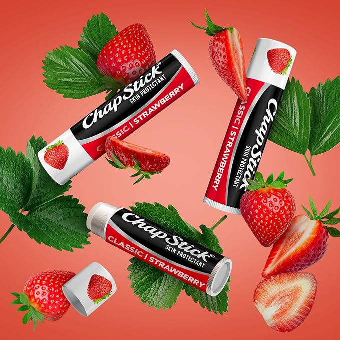 ChapStick Classic Strawberry Lip Balm, 6-Count – Tinted Lip Moisturizer, Juicy & Sweet, 0.15 Oz Ea