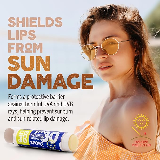 Eco Lips Classic Sport SPF 30 Broad Spectrum Sunscreen Lip Balm – 6-Pack (Classic Vanilla) | Organic Moisturizing Lip Protection | Made in USA, Cruelty-Free Outdoor Lip Care