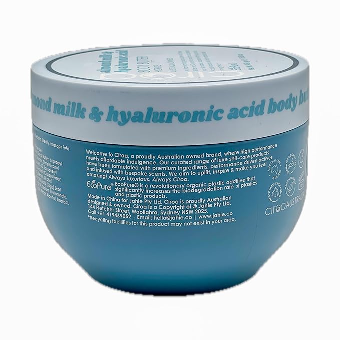 Ciroa Ultra-Hydrating Body Butter With Shea Butter And Glycerin Almond Milk And Hyaluronic Acid 15.8 oz