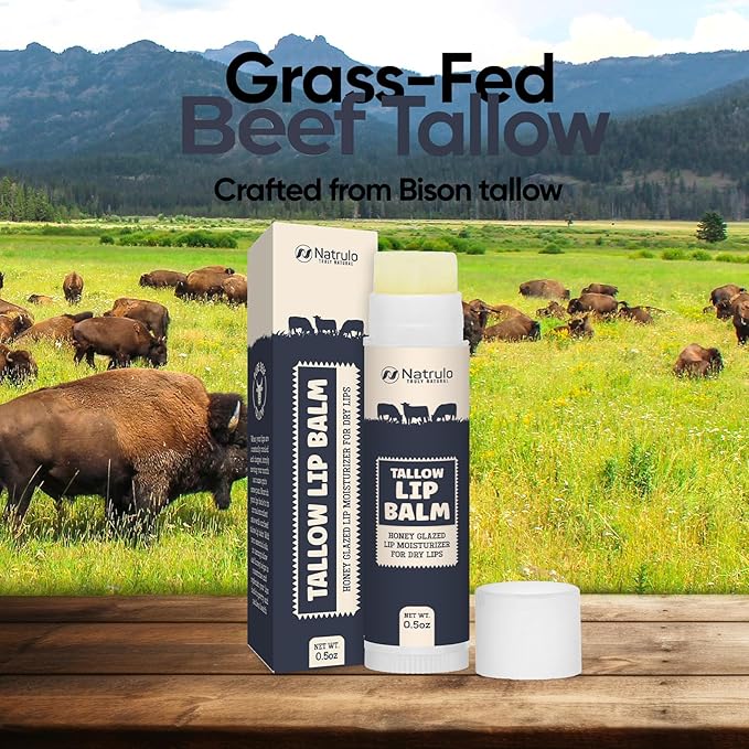 Beef Tallow Lip Balm – All Natural Tallow & Beeswax Chapstick – Hydrating Moisturizing Grass Fed Tallow Lip Care – Soothes Chapped, Dry, Sensitive Lips – Long Lasting & Vitamin Rich, Made in USA