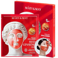 Mary&May Vegan Collagen Red Ginseng Mask - Face Sheet Hydrogel Mask - Low Molecular Collagen, Niacinamide, Centella - Revitalizing, Firming, Hydrating Korean Skincare for Dull & Tired Skin, 4 Sheets