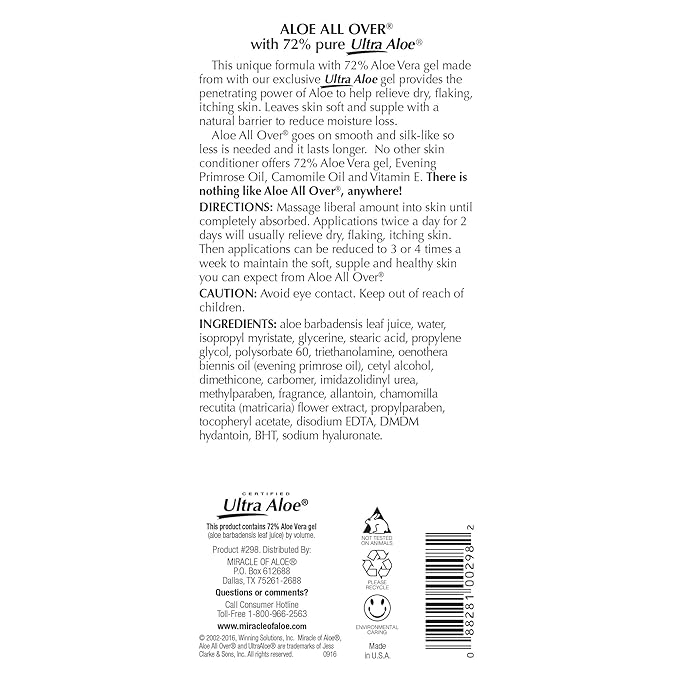 Miracle of Aloe Aloe All Over Super Moisturizing Dry Skin Lotion 32 oz - Made with 72% UltraAloe Aloe Vera Gel. Safe for Everyone: Men, Women, Kids. Restores Dry Skin Fast
