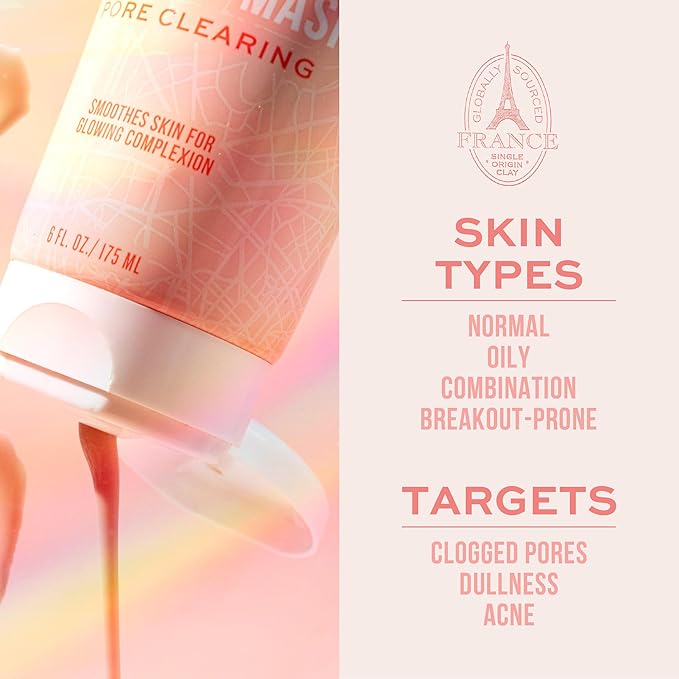 Freeman Exotic Blends French Pink Clay Peel-Off Face Mask, Pore Clearing Facial Mask, Detoxifies & Removes Impurities, Clean Skincare, For Normal & Combination Skin, 6 fl. oz./175 ml. Tube