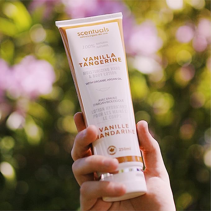 Hand & Body Cream Scented with Essential Oil Vanilla Tangerine, Made with Organic Argan Oil, Olive Oil, Aloe Juice, for Dry Skin, Cruelty Free, Natural Skin Care Products, 250 ml, 8.45 fl.oz
