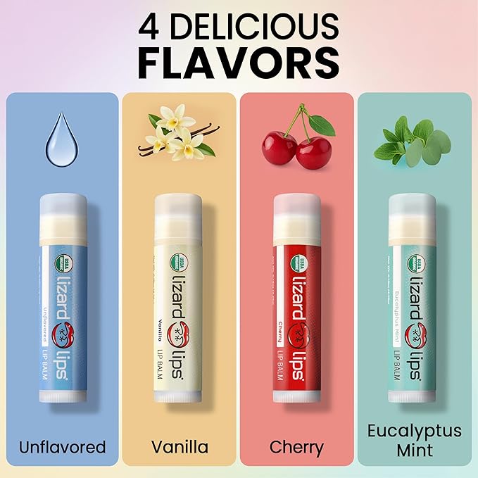 LizardLips Natural Lip Balm Cherry; USDA Certification Lip Moisturizer; Travel-Friendly Everyday Care; Fun Quirky Beach Vacation Essentials